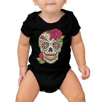 Pink Rose Sugar Skull Dia De Los Muertos Mexican Halloween Baby Onesie - Thegiftio UK