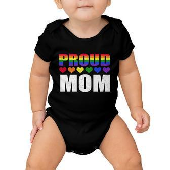 Proud Mom Lgbtmeaningful Giftq Gay Pride Ally Lgbt Parent Rainbow Heart Gift Baby Onesie - Monsterry DE