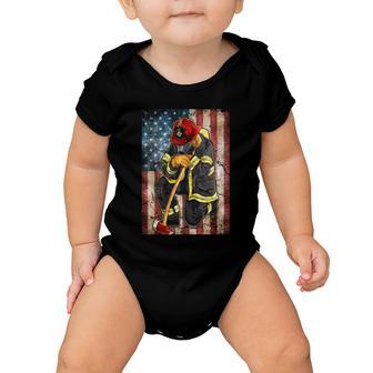 Proud To Be A Firefighter Usa American Flag Red Line Baby Onesie - Monsterry