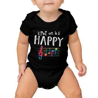 Put On A Happy Face Music Notes Funny Teacher Tshirt Baby Onesie - Monsterry
