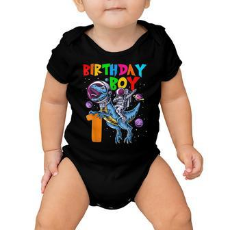 Rawr 1 Years Old Birthday Boy Astronaut Riding 1St Dinosaurs Baby Onesie - Seseable