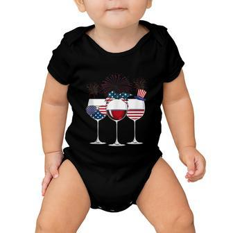Red White And Blue Wine Glass 4Th Of July Baby Onesie - Monsterry DE