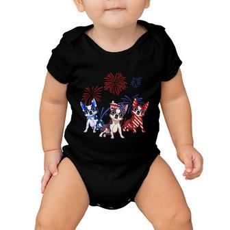 Red White Blue Boston Terrier Usa Flag 4Th Of July Baby Onesie - Monsterry