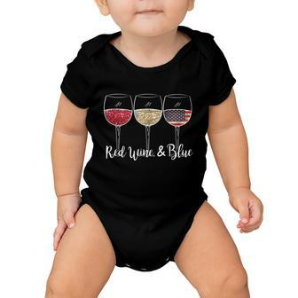 Red Wine & Blue 4Th Of July Wine Red White Blue Wine Glasses V3 Baby Onesie - Monsterry