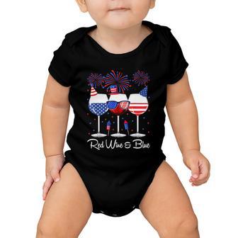 Red Wine & Blue 4Th Of July Wine Red White Blue Wine Glasses V4 Baby Onesie - Monsterry AU