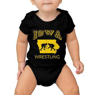 Silhouette Iowa Wrestling Team Wrestler The Hawkeye State Tshirt Baby Onesie - Monsterry