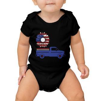 Sunflower American Flag Truck 4Th Of July Independence Day Patriotic Baby Onesie - Monsterry AU