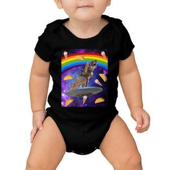 Taco Kitty Riding T-Rex Rainbow Space Cat Baby Onesie - Monsterry