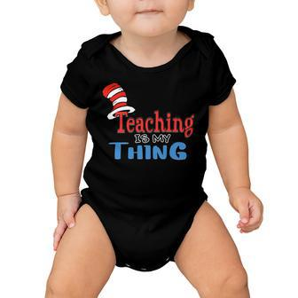 Teaching Is My Things Dr Teacher Red And White Stripe Hat Baby Onesie - Seseable