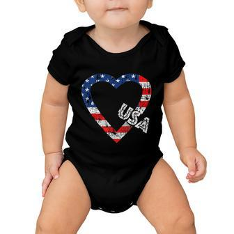 Usa Flag Patriotic American Hearts Armed Forces 4Th Of July Baby Onesie - Monsterry AU