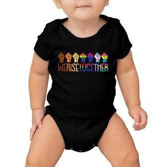 We Rise Together Black Lgbt Raised Fist Pride Equality Baby Onesie - Monsterry