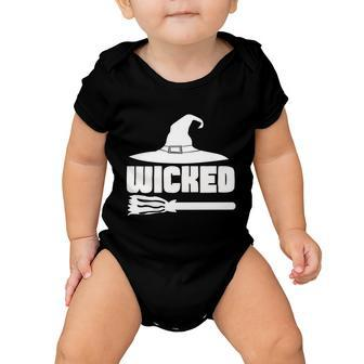 Wicked Witch Hat Broom Halloween Quote Baby Onesie - Monsterry