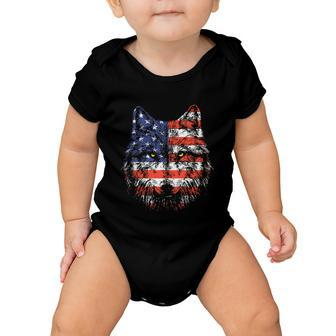 Wolf American Flag Usa 4Th Of July Patriotic Wolf Lover Baby Onesie - Monsterry DE