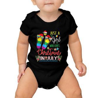 Womenss Just A Girl Who Loves Christmas In July Flip Flops Summer Baby Onesie - Monsterry