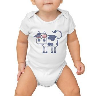 Retro Cow Merica Patriotic Us Flag 4Th Of July Farm Rancher Gift Baby Onesie - Monsterry AU