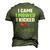 Mens I Came I Mowed I Kicked Grass Lawn Mowing Gardener Men's 3D T-Shirt Back Print Army Green
