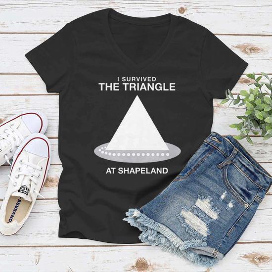 I Survived the Triangle at Shapeland Women's V-Neck T-Shirt, Unique and funny gift