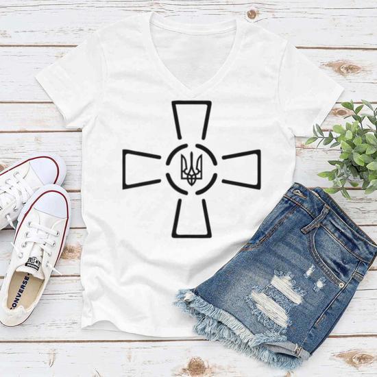 Ato Cross Tryzub Ukraine Volodymyr Zelensky President Women V-Neck 