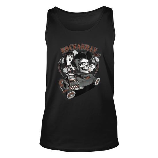 Rockabilly Punk Rock Women's Black Tank Top - Crime Gun Skull Graphic Fitted Shirt