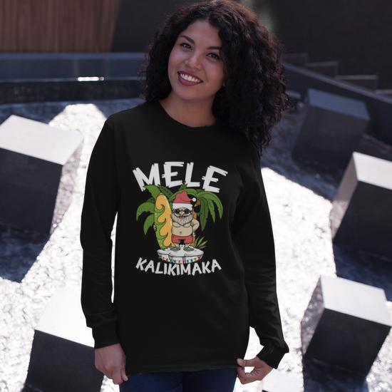 Mele Kalikimaka Palm Tree Hawaiian Christmas In July Long Sleeve T