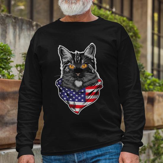 4Th Of July Cat American Patriotic Long Sleeve T Shirt Monsterry