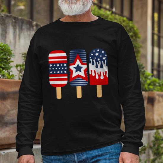 Popsicle Red White Blue American Graphic Plus Size Shirt For Men Women Long Sleeve T Shirt Thegiftio UK