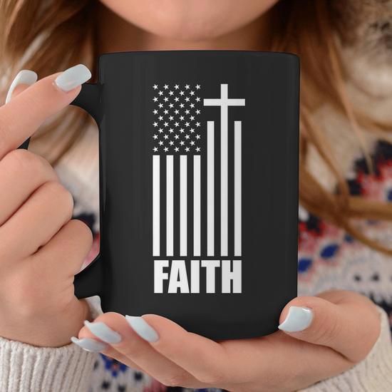 American Flag Faith Cross T-Shirt Graphic Design Printed Casual Daily Basic Coffee  Mug - Thegiftio