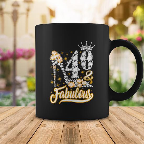 Funny Gift 40 Fabulous 40 Years Gift 40Th Birthday Diamond Crown Shoes Gift Coffee  Mug - Monsterry