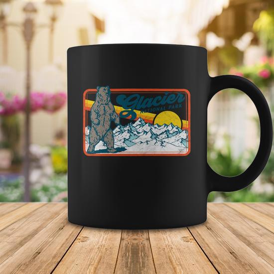 Retro Glacier National Park 80S Bear Graphic 80S Meaningful Gift Coffee Mug  - Monsterry