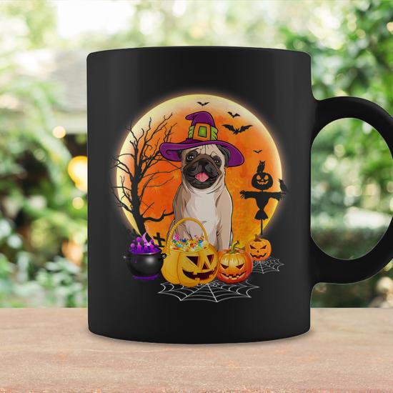 Halloween Pug Dog Moon With Pumpkin Funny Gifts Women Kids Coffee Mug Thegiftio UK