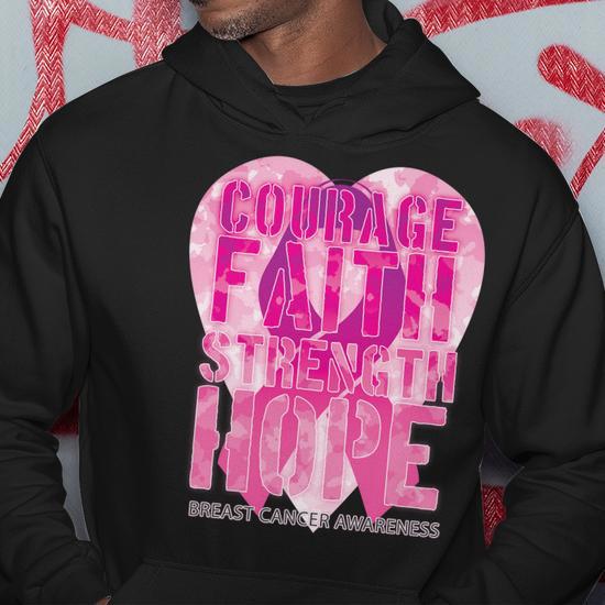 Courage Faith Strength Hope Breast Cancer Awareness Men Hoodie Thegiftio UK