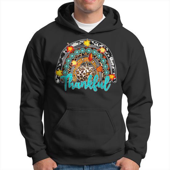 Thankful Rainbow Pumpkin Leopard Gemstone Turquoise Fall Men Hoodie Graphic Print Hooded Sweatshirt Thegiftio UK