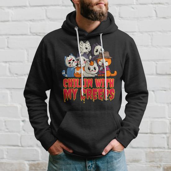 Chillin With My Creeps Cat Horror Movies Serial Killer Men Hoodie Thegiftio UK