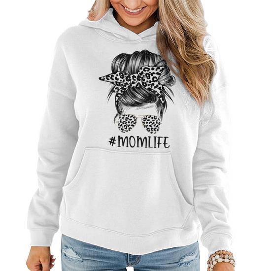 Women Mom Life Mom Life Leopard Messy Bun Women Hoodie Graphic Print Hooded Sweatshirt Thegiftio UK