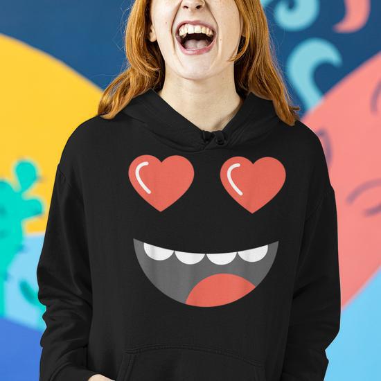 Halloween Emoticon Heart Eyes Face Group Costume Shirt Women Hoodie Graphic Print Hooded Sweatshirt Thegiftio UK