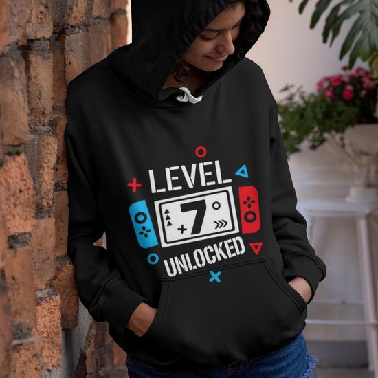 Level 7 Unlocked Birthday 7Th Birthday Boy Gamer 7 Years Old Gamer Graphic Design Printed Casual Daily Basic Youth Hoodie Thegiftio UK