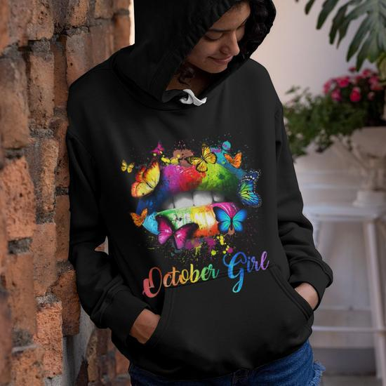 October Girl A Queen Was Born In October Butterflies Youth Hoodie Thegiftio UK