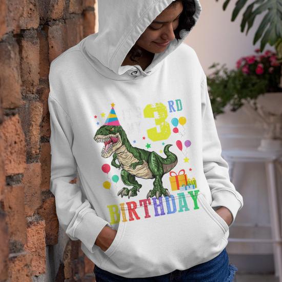 Kids 3 Year Old 3Rd Birthday Boy T Rex Dinosaur Gift Kids Youth Hoodie Thegiftio UK