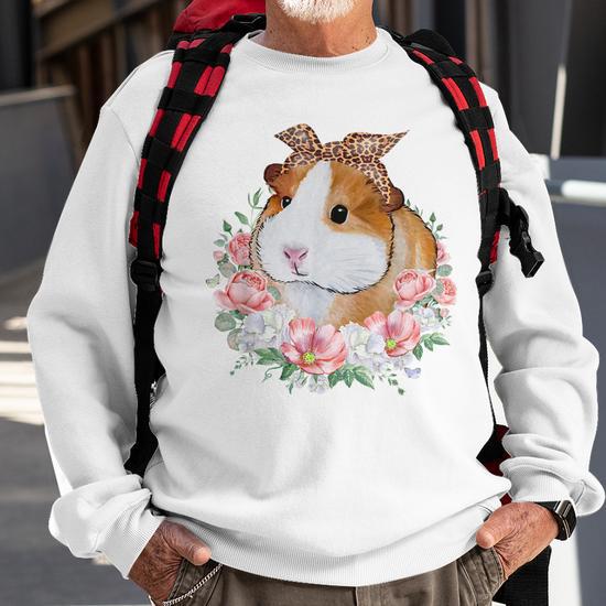 Guinea Pig With Leopard Headband Flower Guinea Pig Lovers Men Women Sweatshirt Graphic Print Unisex Thegiftio