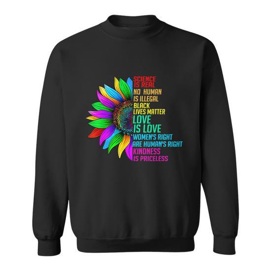 Sunflower Rainbow Science Is Real Black Lives Matter Lgbt Graphic Design Printed Casual Daily Basic Sweatshirt Thegiftio UK