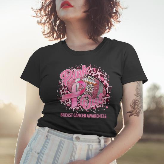 Leopard Pink Out Football Tackle Breast Cancer Awareness Women's T-Shirt, Support Breast Cancer Awareness