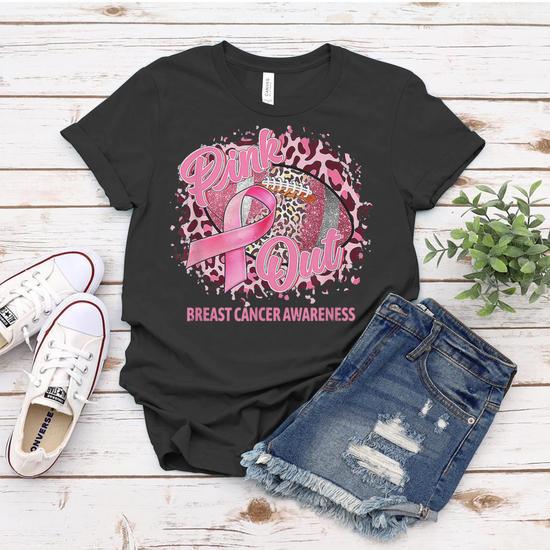 Leopard Pink Out Football Tackle Breast Cancer Awareness Women's T-Shirt, Breast Cancer Support