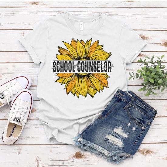 Funny School Counselor Boho Sunflower Back To School Gift Women T shirt Thegiftio UK