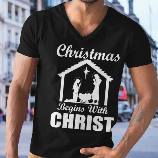 Christmas Begins With Christ Graphic Design Printed Casual Daily Basic Men V Neck Tshirt Thegiftio UK