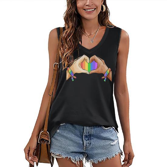 Gay Pride Clothing Lgbt Rainbow Flag T Heart Unity Women s V neck Casual Sleeveless Tank Top Thegiftio UK