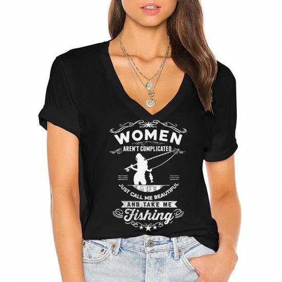 Call Me Beautiful - Take Me Fishing Women's Jersey Short Sleeve Deep V-Neck  Tshirt