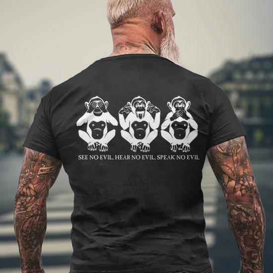 The Three Wise Monkeys Tshirt Men's Crewneck Short Sleeve Back