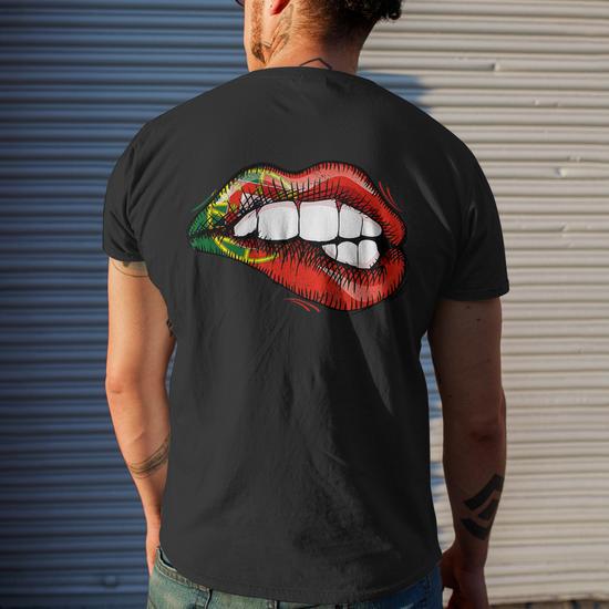 Sexy Biting Lips Portugal Pride Portuguese Flag Men's T-shirt Back Print - Thegiftio Sexy Biting Lips Portugal Pride Portuguese Flag Men's T-shirt Back Print - Thegiftio
