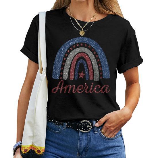 Rainbow American Flag 4Th Of July N Girls Usa Women T shirt Thegiftio UK