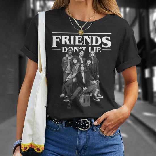 Maglietta Donna Stranger Things 'Friends Don't Lie' - Taglia S, Nero, Personaggi Serie TV, Anime